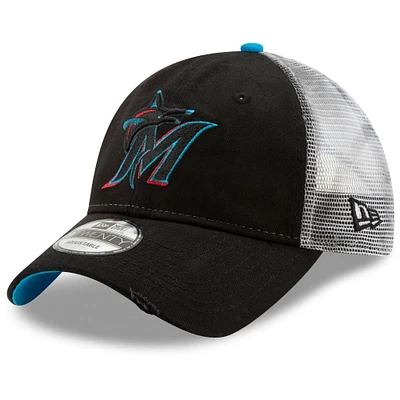 Men's New Era Black Miami Marlins Team Rustic 9TWENTY Trucker Adjustable Hat