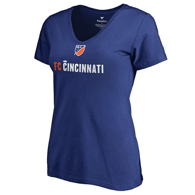 Women's Royal FC Cincinnati Shielded V-Neck T-Shirt