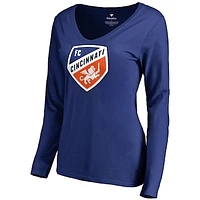 Women's Royal FC Cincinnati Primary Logo Long Sleeve V-Neck T-Shirt
