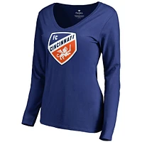 Women's Royal FC Cincinnati Primary Logo Long Sleeve V-Neck T-Shirt