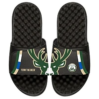 Men's ISlide Black Milwaukee Bucks Statement Jersey Split Slide Sandals