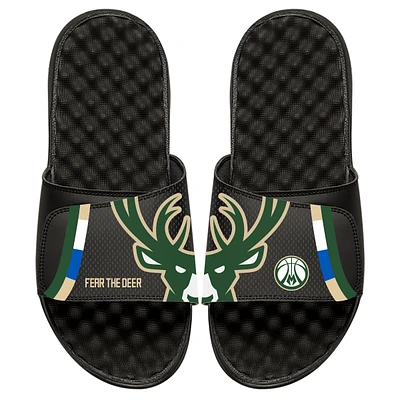 Men's ISlide Black Milwaukee Bucks Statement Jersey Split Slide Sandals