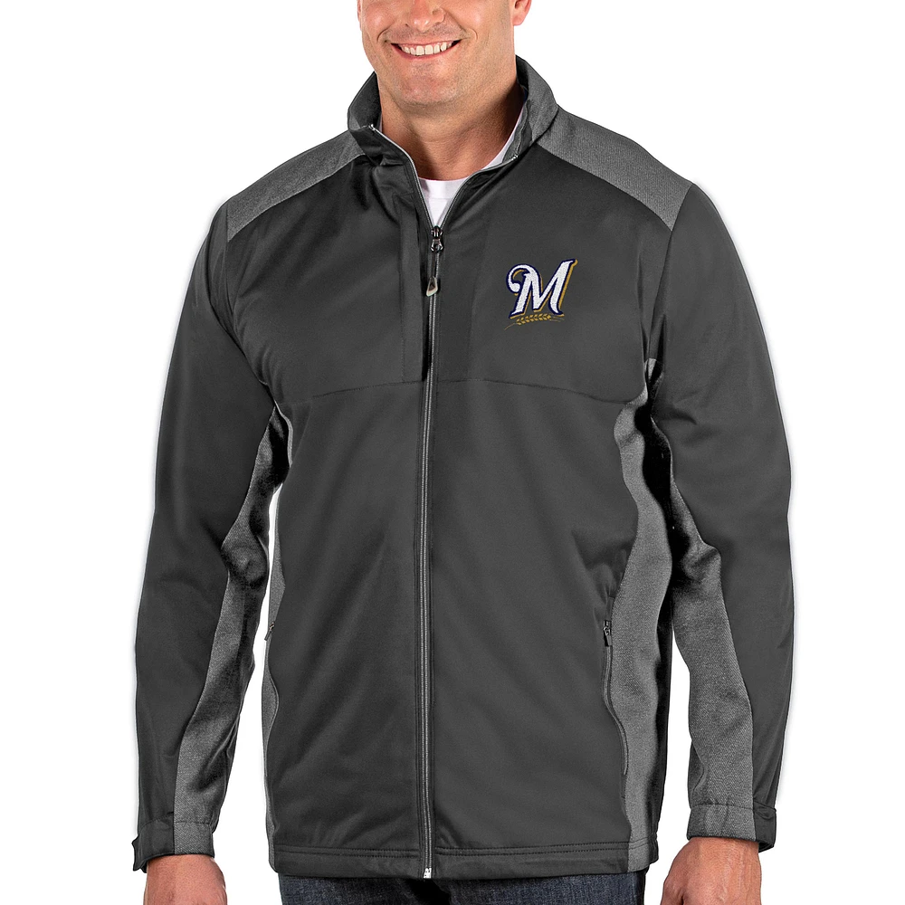 Men's Antigua Charcoal Milwaukee Brewers Revolve Big & Tall Full-Zip Jacket