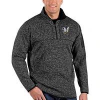 Men's Antigua Heather Black Milwaukee Brewers Fortune Big & Tall Quarter-Zip Pullover Jacket