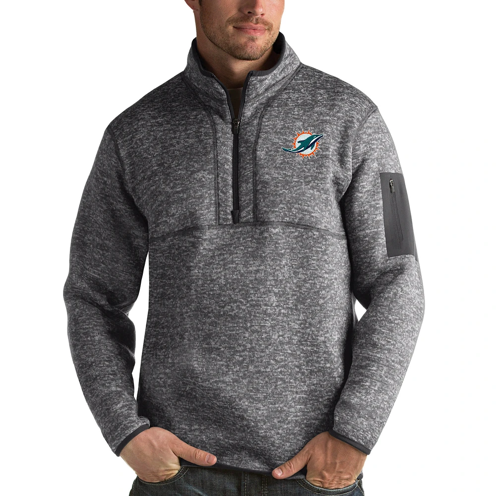 Men's Antigua Charcoal Miami Dolphins Fortune Quarter-Zip Pullover Jacket