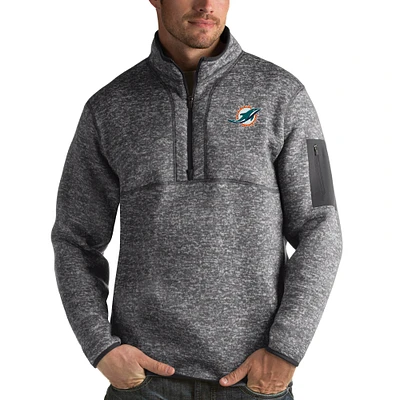 Men's Antigua Charcoal Miami Dolphins Fortune Quarter-Zip Pullover Jacket