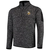 Men's Antigua Heather Black Minnesota Vikings Fortune Quarter-Zip Pullover Jacket