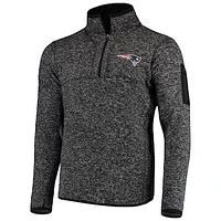 Men's Antigua Heather Black New England Patriots Fortune Quarter-Zip Pullover Jacket