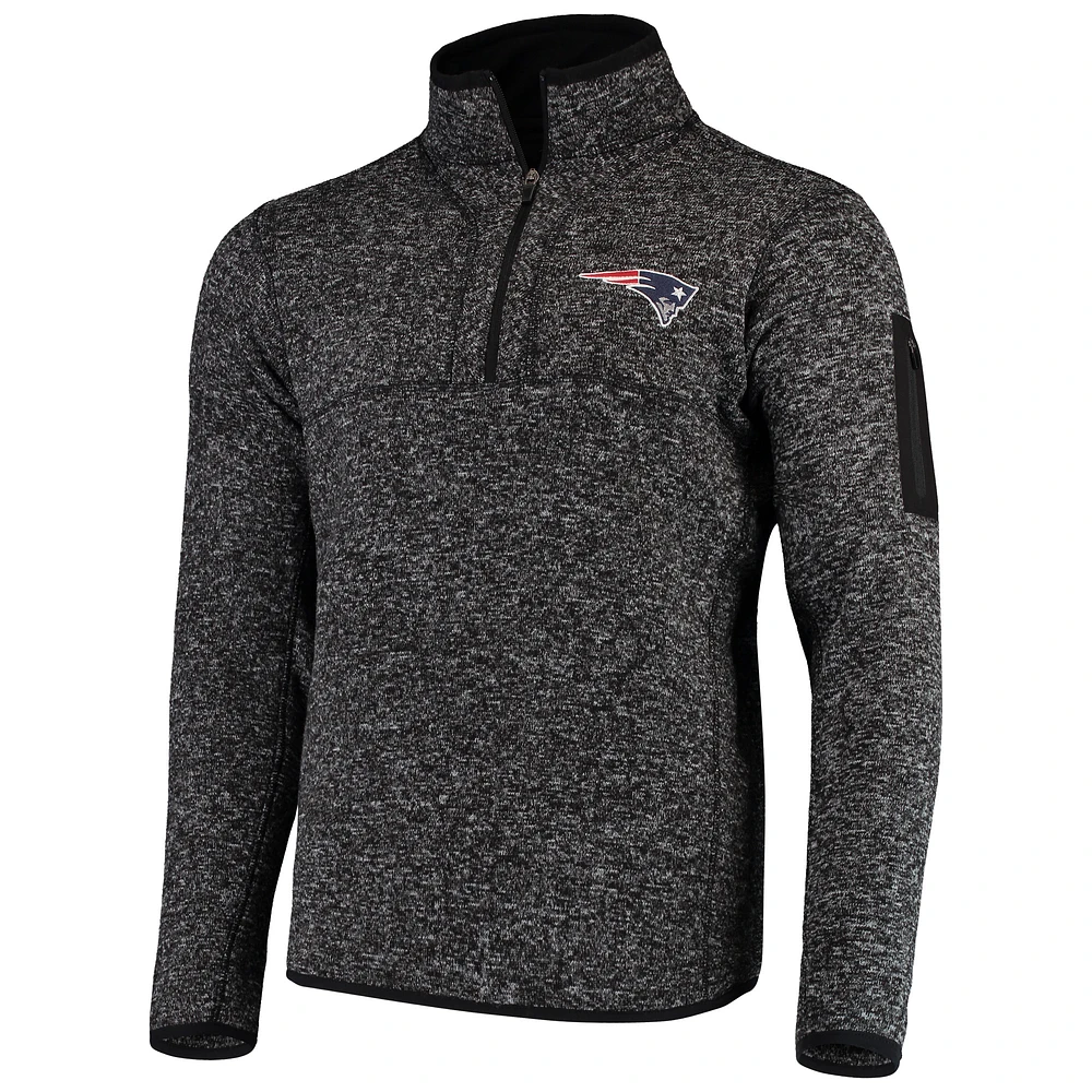 Men's Antigua Heather Black New England Patriots Fortune Quarter-Zip Pullover Jacket