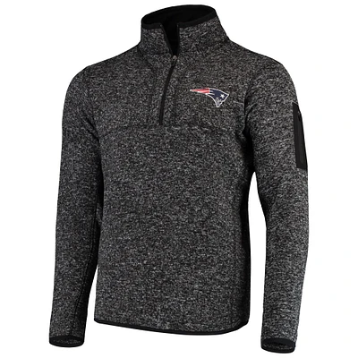 Men's Antigua Heather Black New England Patriots Fortune Quarter-Zip Pullover Jacket