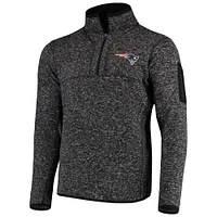 Men's Antigua Heather Black New England Patriots Fortune Quarter-Zip Pullover Jacket