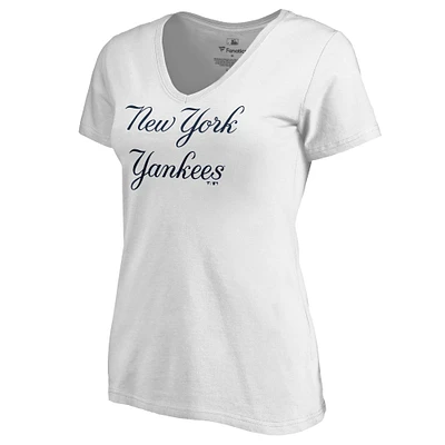 Women's White New York Yankees Script Wordmark V-Neck T-Shirt