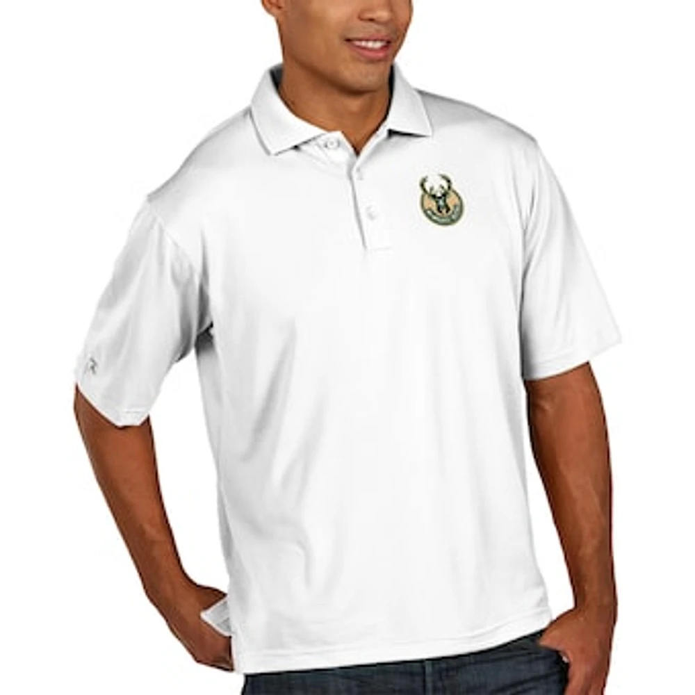 Men's Antigua White Milwaukee Bucks Pique Xtra Lite Big & Tall Polo