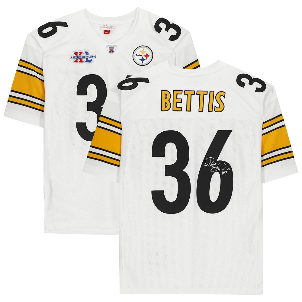 Jerome Bettis Pittsburgh Steelers Autographed White Super Bowl XL Authentic Mitchell & Ness Jersey with "HOF 15" Inscription