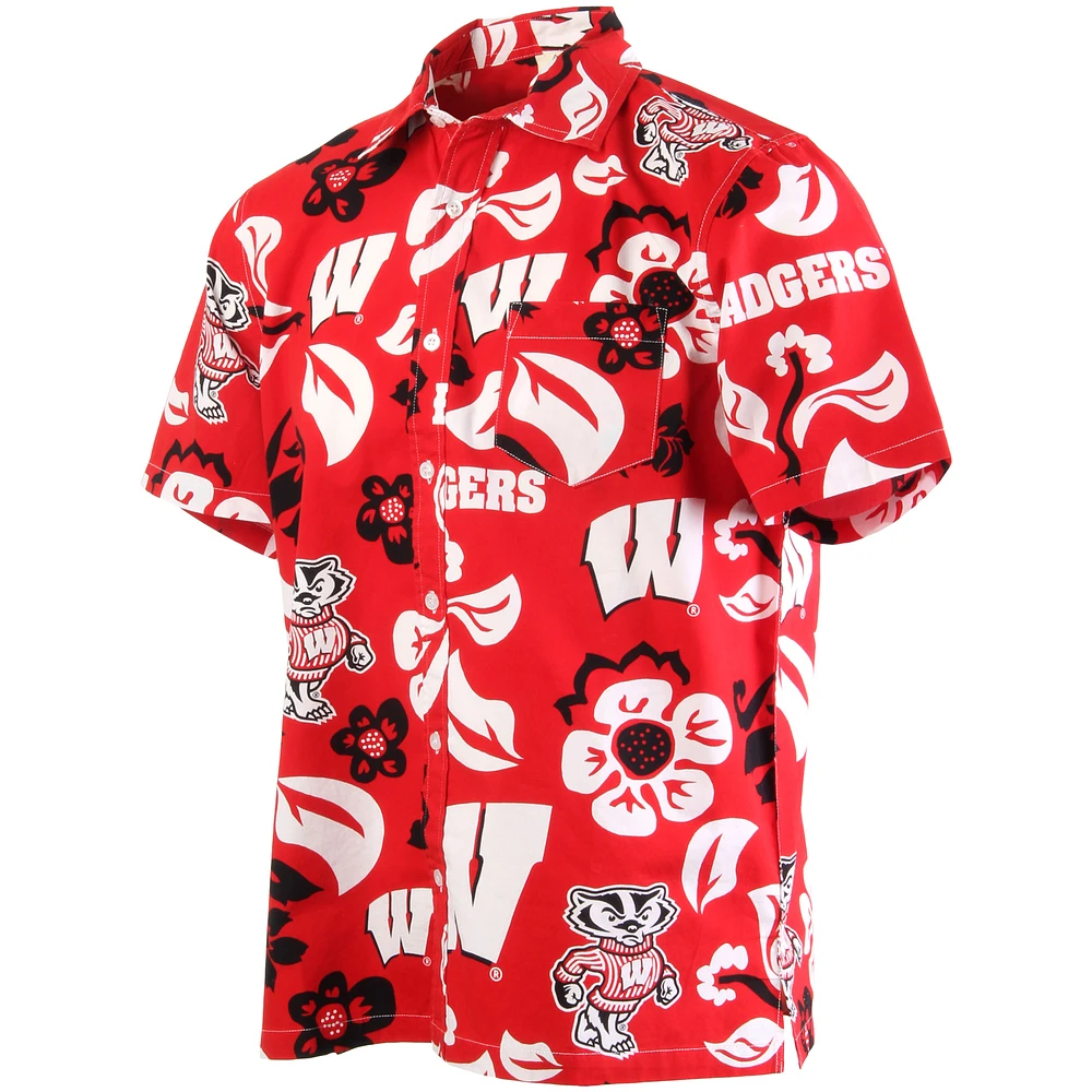 Men's Wes & Willy Red Wisconsin Badgers Floral Button-Up Shirt