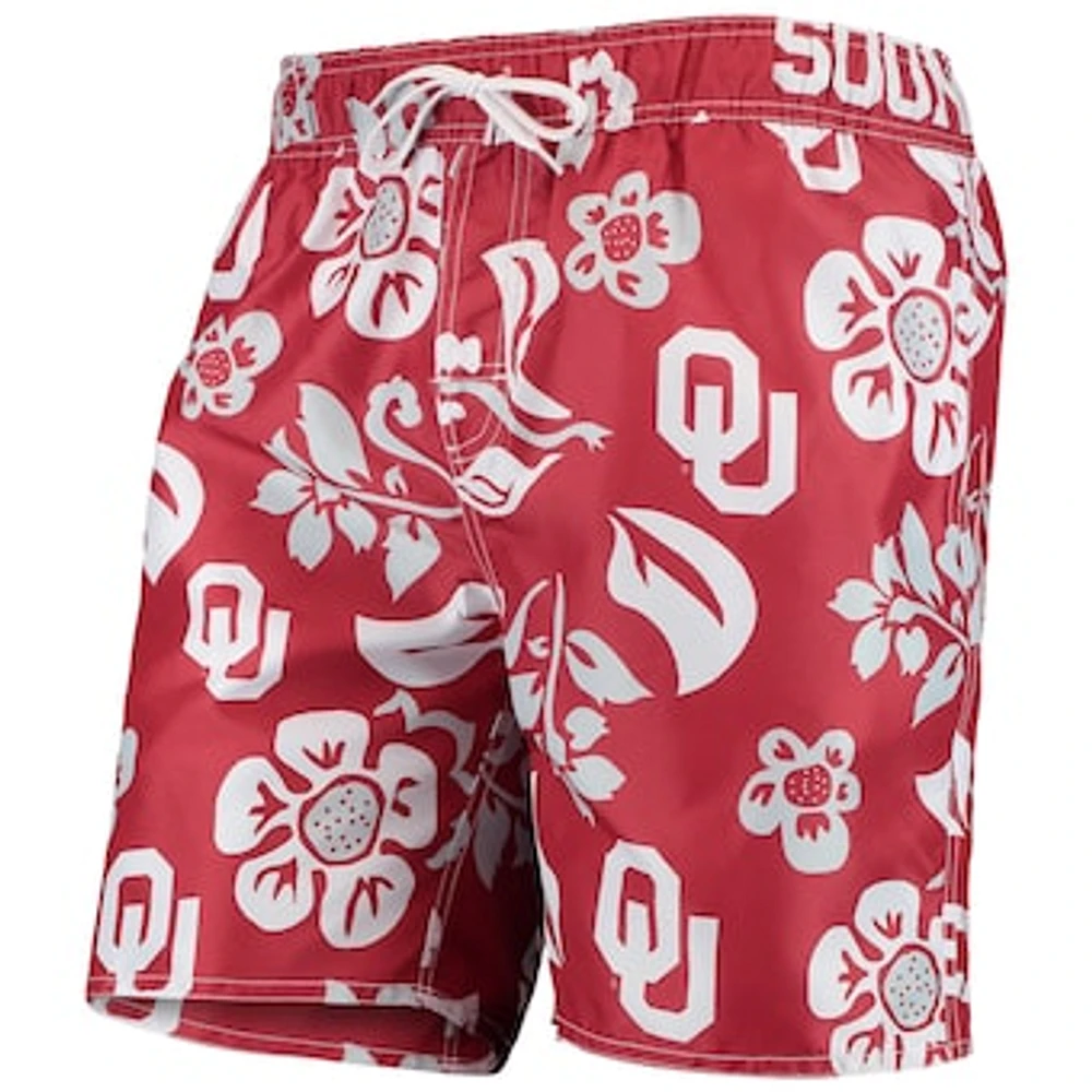 Men's Wes & Willy Crimson Oklahoma Sooners Floral Volley Swim Trunks