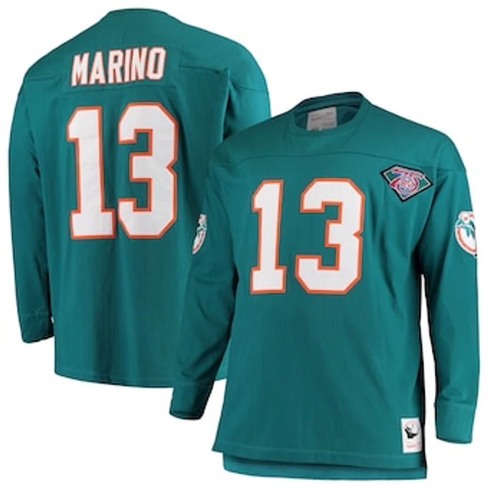 Men's Mitchell & Ness Dan Marino Aqua Miami Dolphins Big Tall Retired Player Name Number Long Sleeve Top