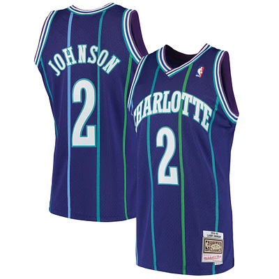 Men's Mitchell & Ness Larry Johnson Purple Charlotte Hornets 1994/95 Hardwood Classics Swingman Jersey