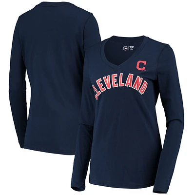 Women's G-III 4Her by Carl Banks Navy Cleveland Indians Post Season Long Sleeve T-Shirt