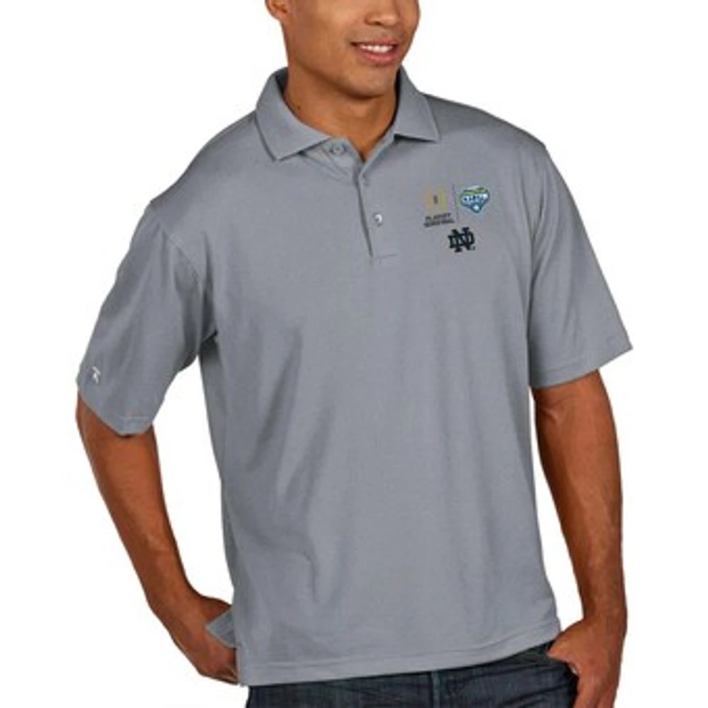 Men's Antigua Gray Notre Dame Fighting Irish College Football Playoff 2018 Cotton Bowl Bound Pique Xtra-Lite Polo