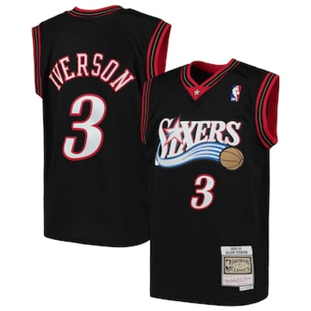 Youth Mitchell & Ness Allen Iverson Black Philadelphia 76ers Hardwood Classics Swingman Throwback Jersey