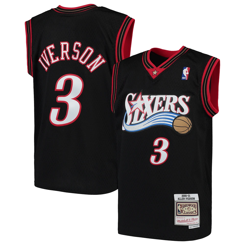 Youth Mitchell & Ness Allen Iverson Black Philadelphia 76ers Hardwood Classics Swingman Throwback Jersey