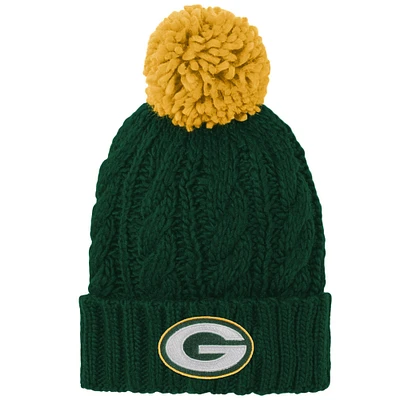 Girls Youth Green Green Bay Packers Team Cable Cuffed Knit Hat with Pom