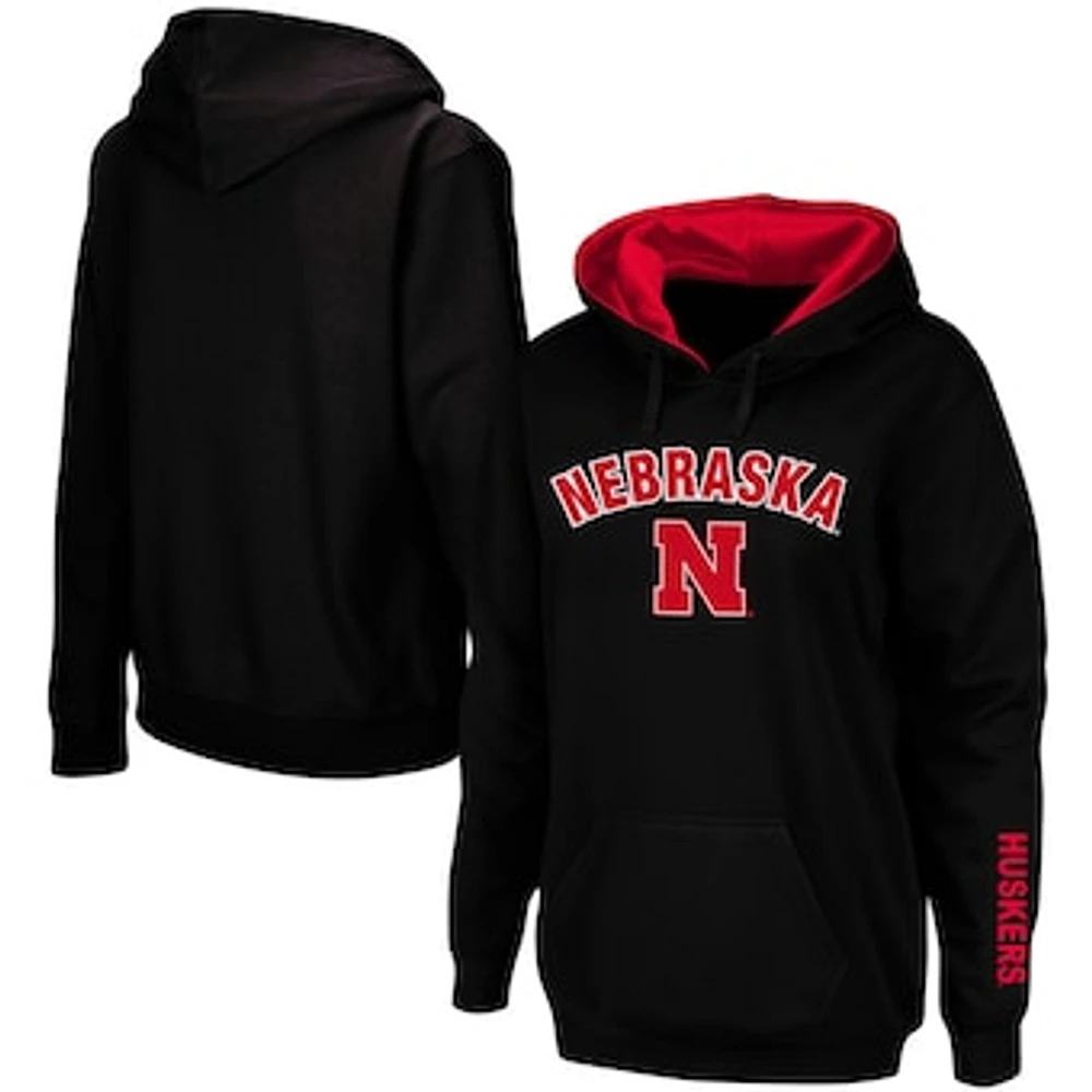 Women's Black Nebraska Huskers Arch & Logo 1 Pullover Hoodie