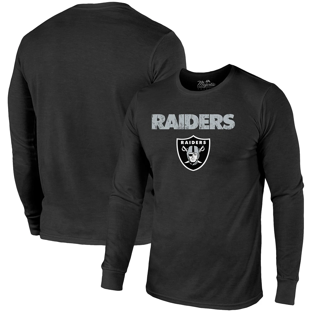 Las Vegas Raiders Majestic Threads Lockup Tri-Blend Long Sleeve T-Shirt - Black