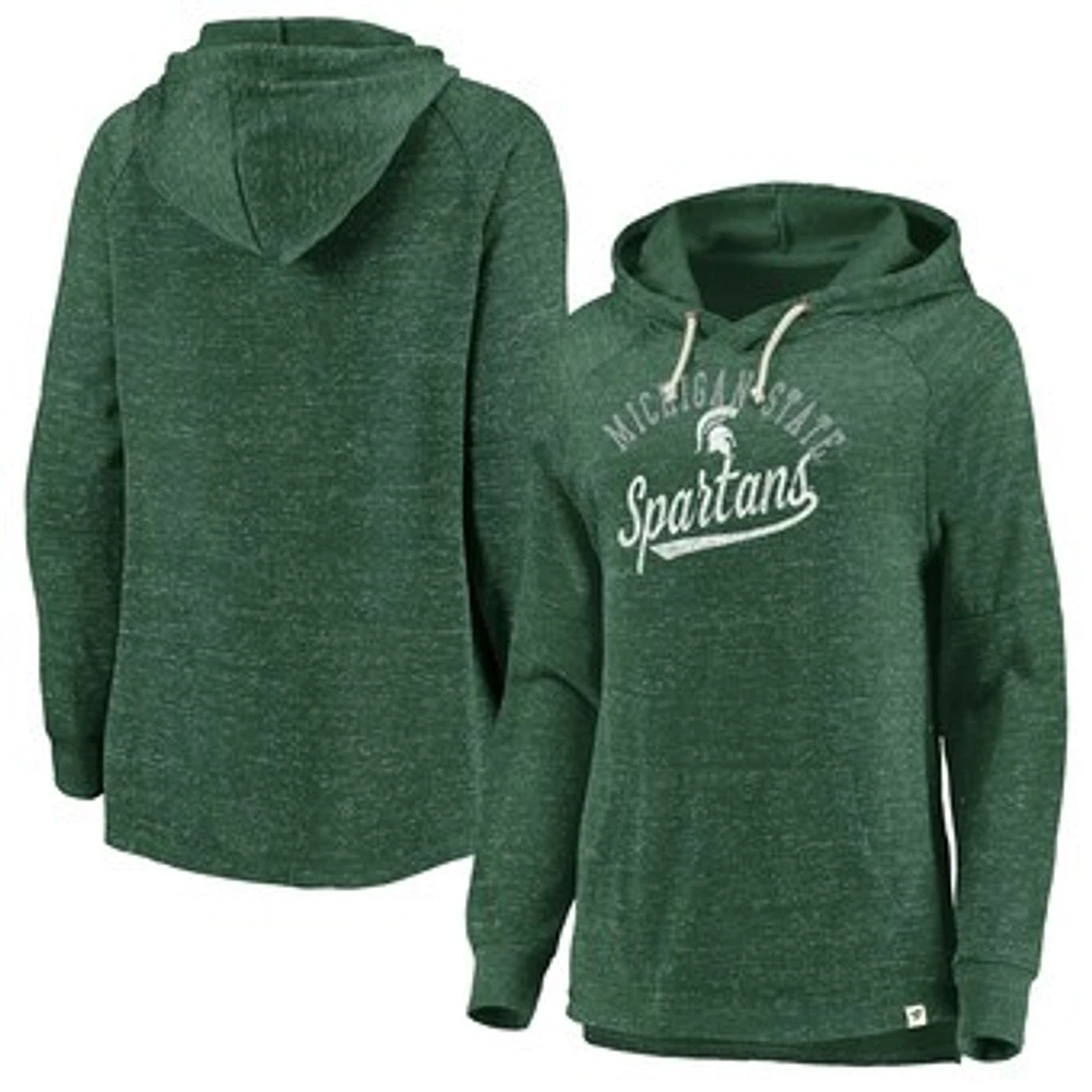 Women's Fanatics Green Michigan State Spartans Crossneck Faded Script Raglan Pullover Hoodie