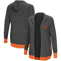 Women's Colosseum Heather Charcoal Oklahoma State Cowboys Steeplechase Open Hooded Lightweight Cardigan