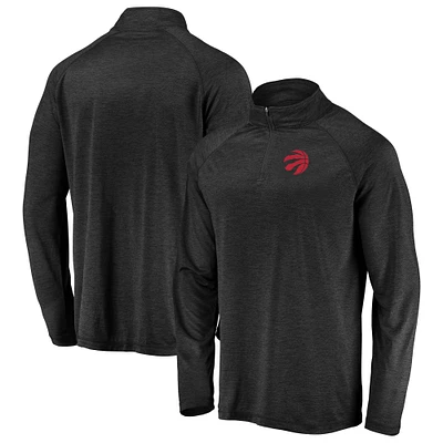 Men's Fanatics Black Toronto Raptors Iconic Striated Raglan Quarter-Zip Pullover Jacket