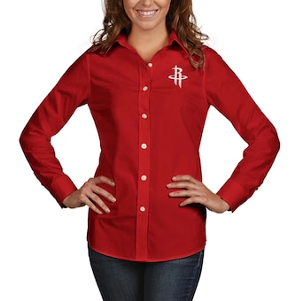 Women's Antigua Red Houston Rockets Dynasty Woven Button-Up Long Sleeve Shirt