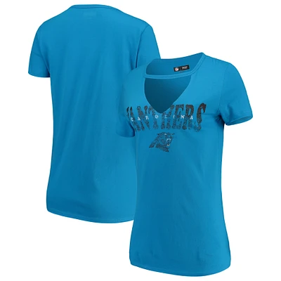 Women's New Era Blue Carolina Panthers Baby Jersey V-Neck Choker T-Shirt