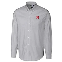 Men's Cutter & Buck Charcoal Nebraska Huskers Big Tall Stretch Oxford Stripe Long Sleeve Button Down Shirt