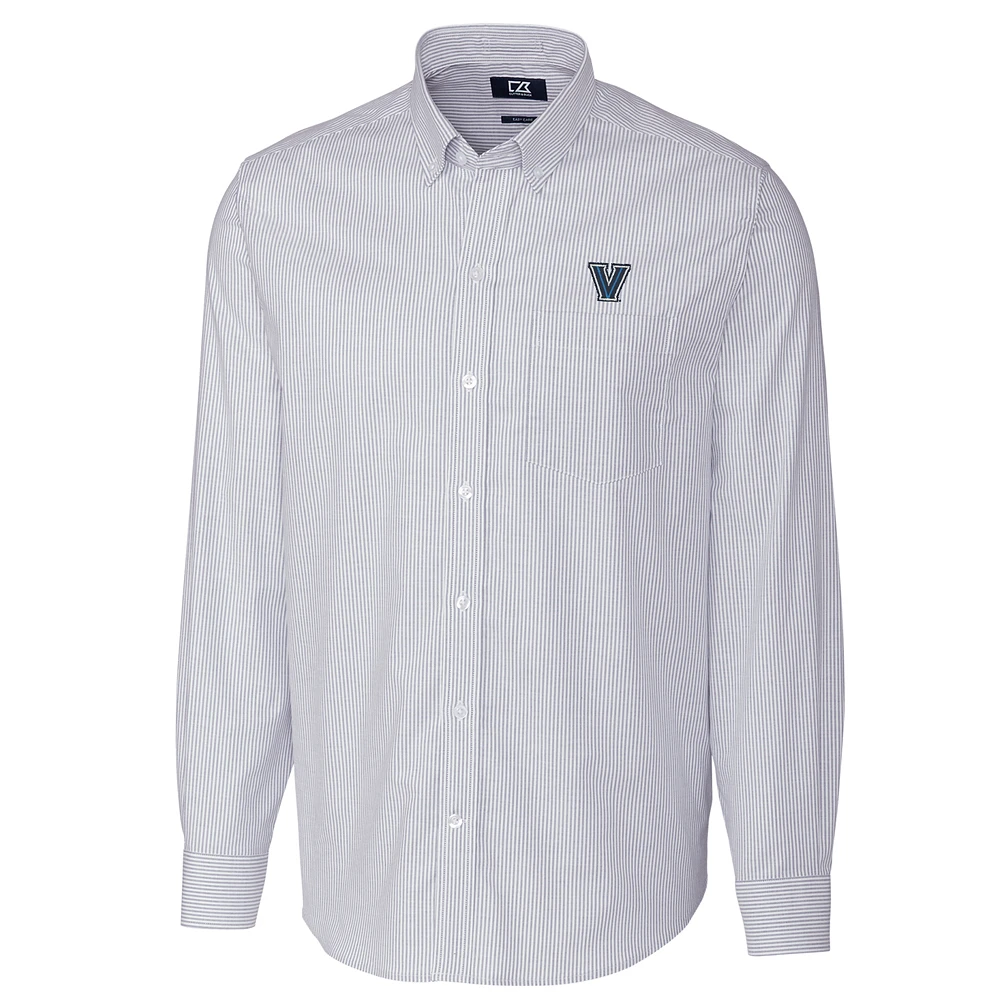 Men's Cutter & Buck Light Blue Villanova Wildcats Big Tall Stretch Oxford Stripe Long Sleeve Button Down Shirt