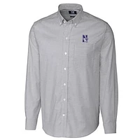 Men's Cutter & Buck Charcoal Northwestern Wildcats Big Tall Stretch Oxford Stripe Long Sleeve Button Down Shirt