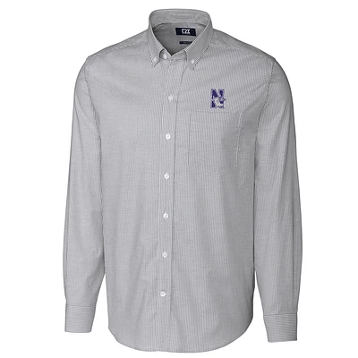 Men's Cutter & Buck Charcoal Northwestern Wildcats Big Tall Stretch Oxford Stripe Long Sleeve Button Down Shirt