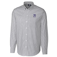 Men's Cutter & Buck Charcoal Northwestern Wildcats Big Tall Stretch Oxford Stripe Long Sleeve Button Down Shirt