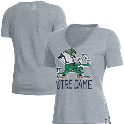 Women's Under Armour Heathered Gray Notre Dame Fighting Irish Logo Performance V-Neck T-Shirt