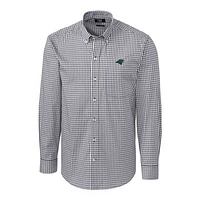 Men's Cutter & Buck Charcoal Carolina Panthers Big & Tall Stretch Gingham Long Sleeve Woven Button Down Shirt