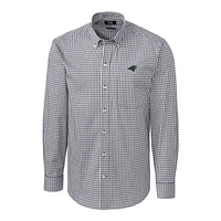 Men's Cutter & Buck Charcoal Carolina Panthers Big & Tall Stretch Gingham Long Sleeve Woven Button Down Shirt