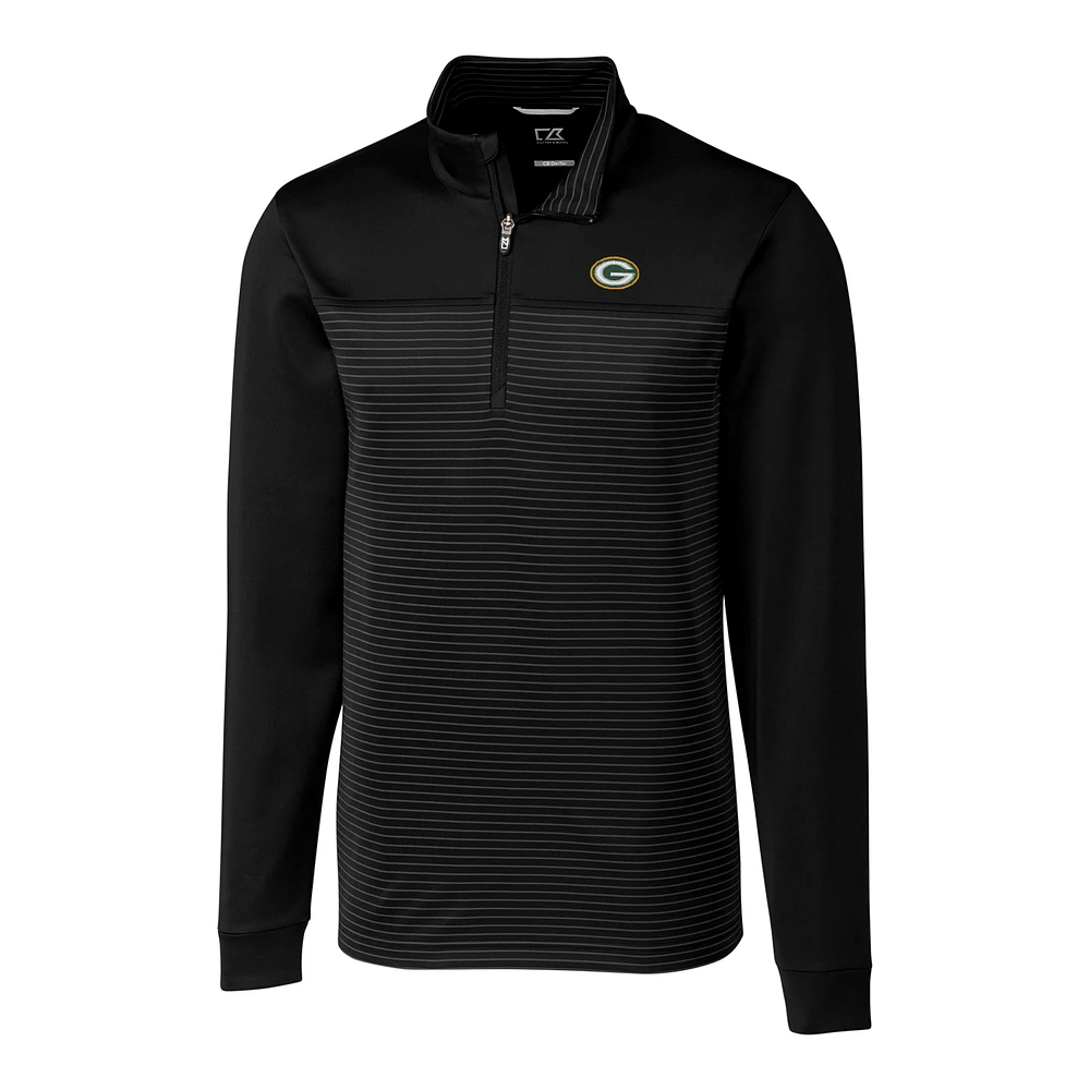 Men's Cutter & Buck Black Green Bay Packers Big Tall Traverse Stripe Half-Zip Pullover Jacket