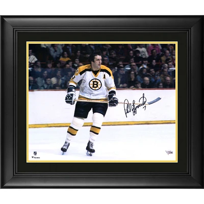 Phil Esposito Boston Bruins Framed Autographed 16" x 20" White Jersey Skating Horizontal Photograph