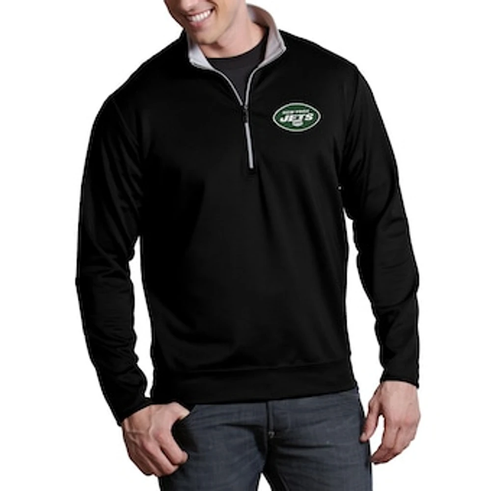 New York Jets Antigua Leader 1/4-Zip Pullover Jacket - Black/Silver