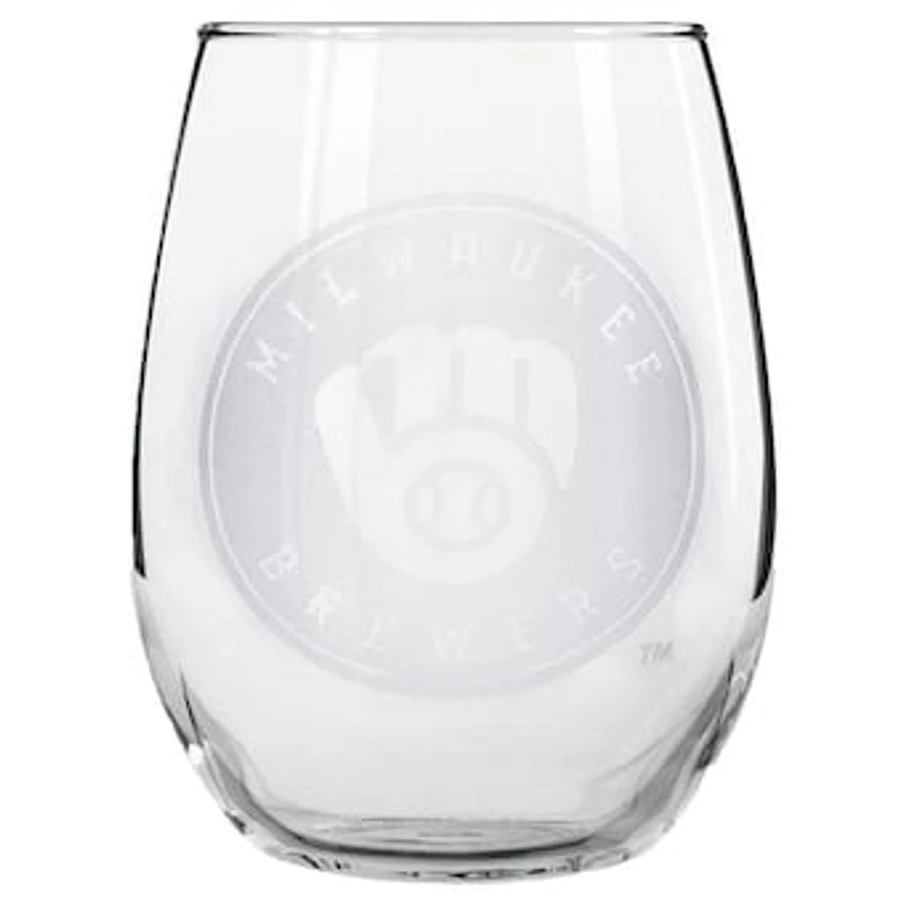 Milwaukee Brewers 15oz. Etched Stemless Glass Tumbler