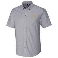 Pittsburgh Pirates Cutter & Buck Short Sleeve Stretch Oxford Button-Down Shirt - Charcoal