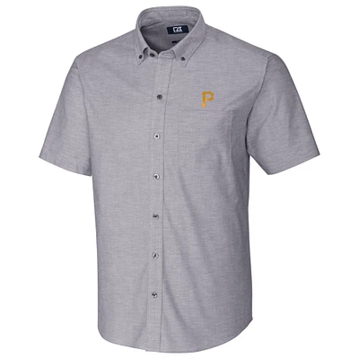 Pittsburgh Pirates Cutter & Buck Short Sleeve Stretch Oxford Button-Down Shirt - Charcoal