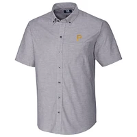 Pittsburgh Pirates Cutter & Buck Short Sleeve Stretch Oxford Button-Down Shirt - Charcoal