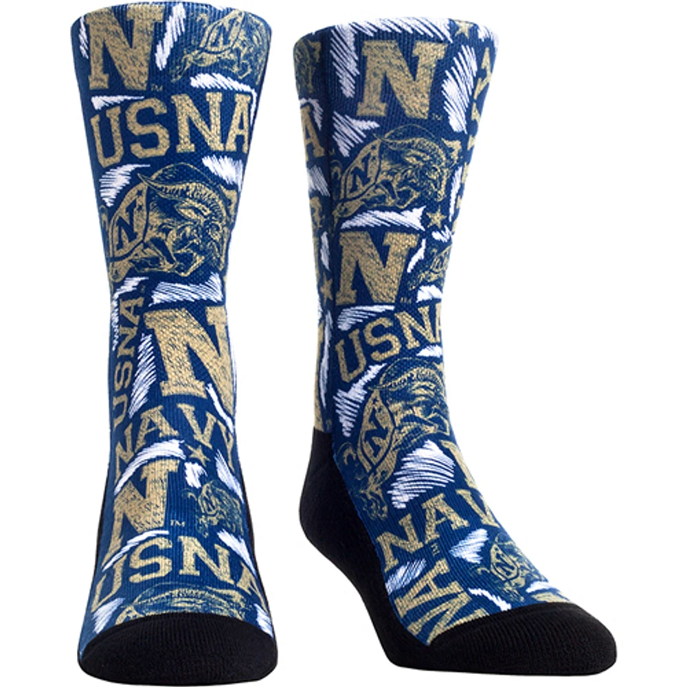 Women's Rock Em Socks Navy Midshipmen Logo Sketch Crew Socks